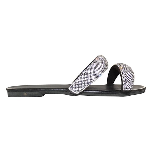 Rhinestone Double Strap Black Slide Spa Pool Sandals Blingcore Y2K Glam EU 38 - Picture 4 of 11